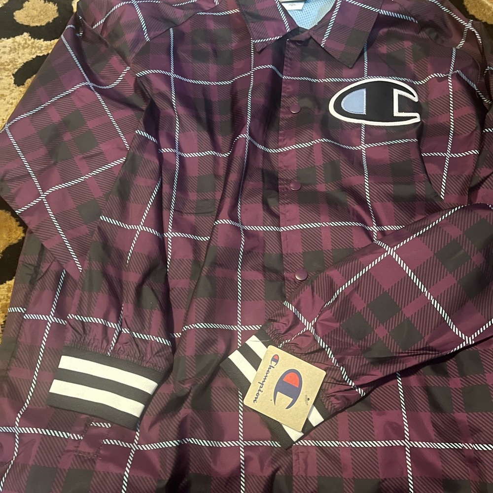 NWT Champion Purple Checkered Rain Jacket, Size XXL
